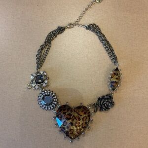 Betsey Johnson Statement Necklace Elegant Leopard Pattern with Crystal Accents